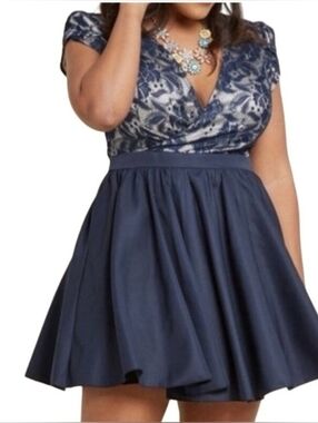 NWT Chi Chi London Navy Lace Skater Dress size 16